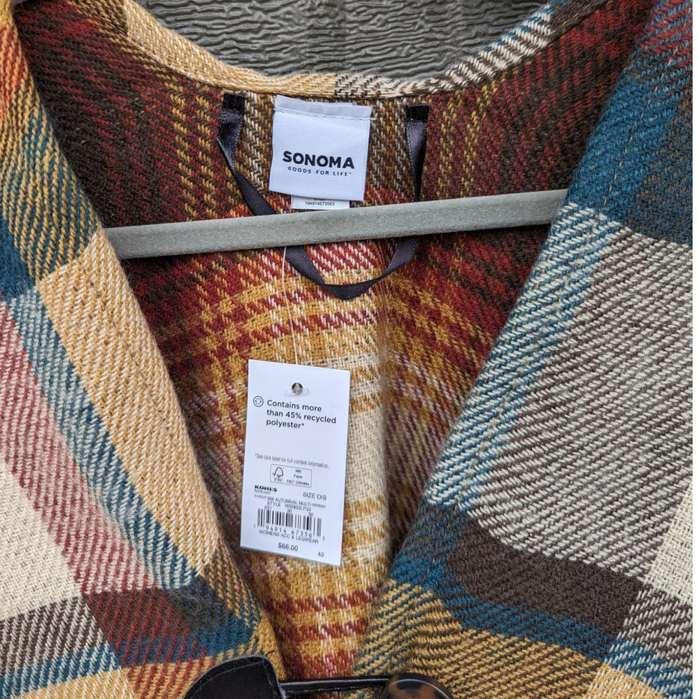 NWT Plaid Shawl, Fringe Fray at Hem Indie Women's One Size - Picture 4 of 4